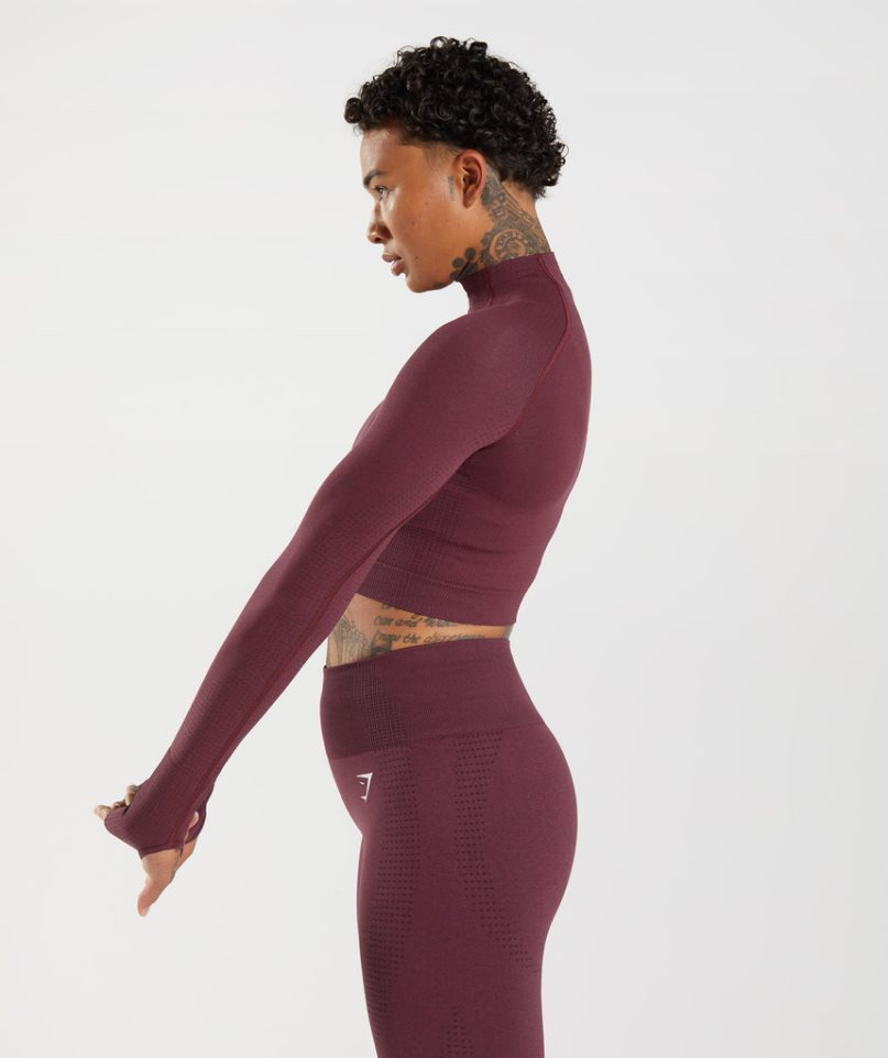 Women's Gymshark Vital Seamless 2.0 High Neck Midi Cropped Tops Burgundy | NZ 0CVOMK